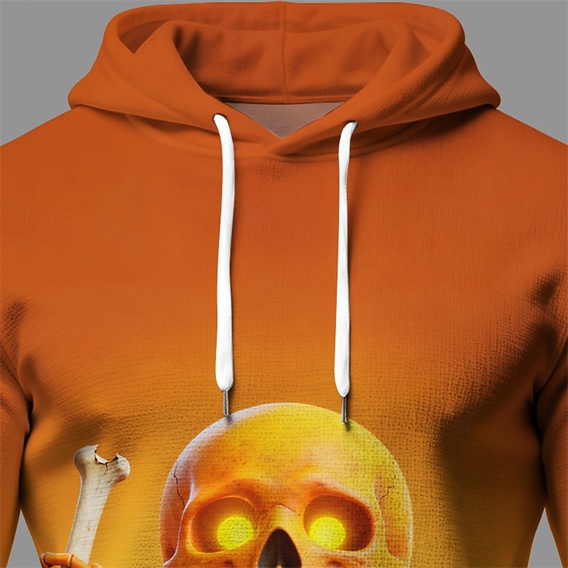 Halloween Men's Skull Hoodie Fashion Daily Hooded Vacation Party Streetwear Orange Drawstring Pocket Printing Fall Winter Designer2