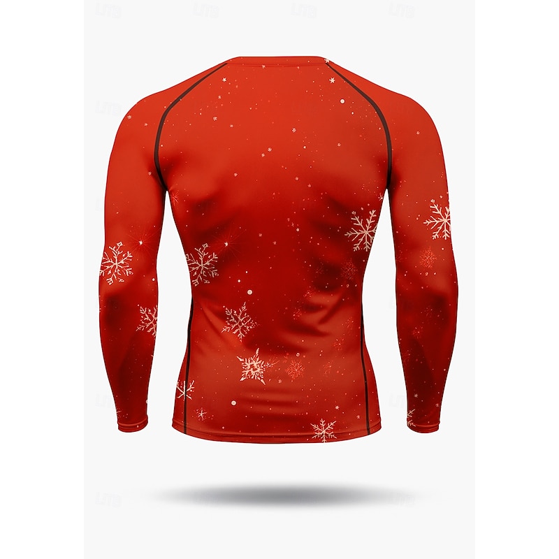 Christmas Men's Compression Shirt Running Shirt Long Sleeve Base Layer Quick Dry Compression Power Flex Moisture Wicking Gym Workout Active Training Exercise Sportswear Activewear Red2