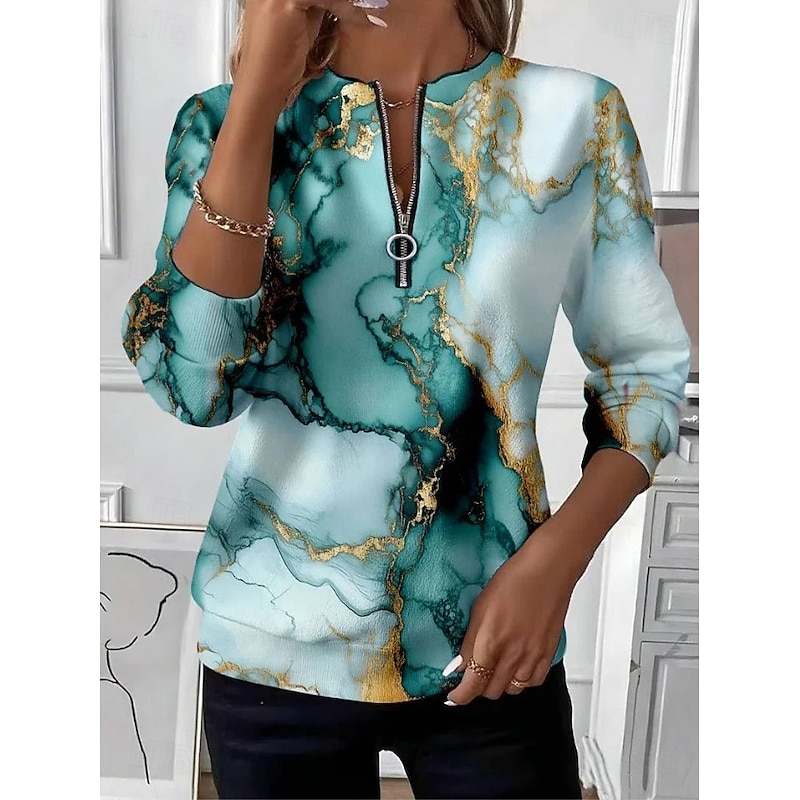 Women's Pullover Sweatshirt Zip Up Sweatshirts Floral Graphic Geometric Fashion Casual Long Sleeve Crew Neck Regular Tops Street Dailywear Patchwork Zipper Print Wine Green Khaki Fall Winter2