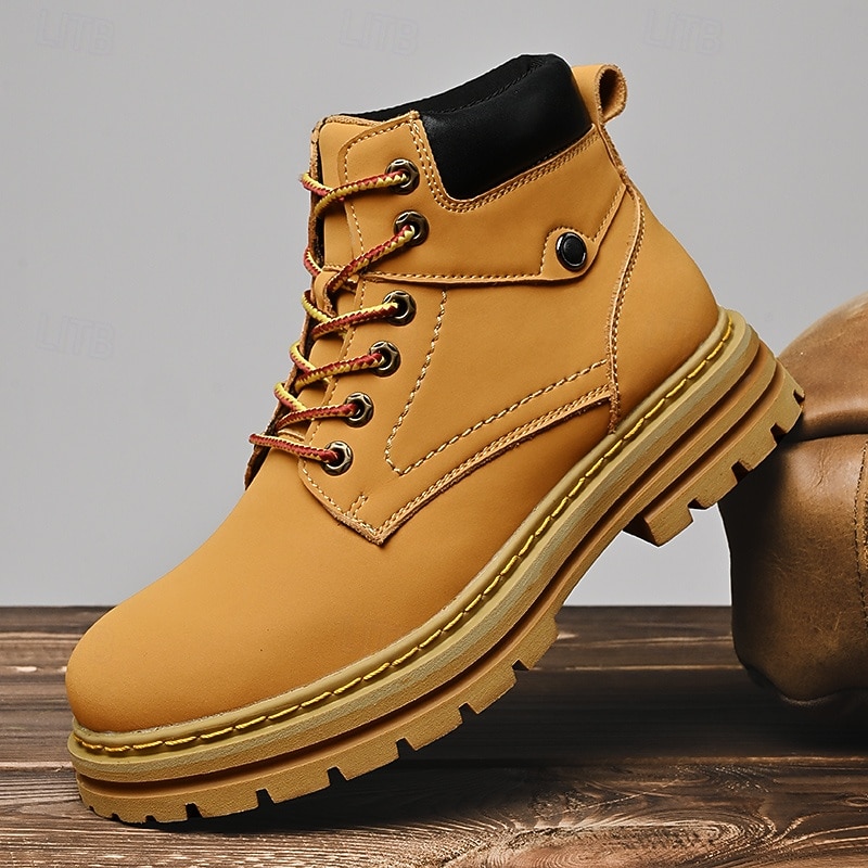 Men's Outdoor Work Boots – Rugged Lace-Up Ankle Shoes with Thick Sole for Hiking, Construction, Farm Work and Daily Casual Wear