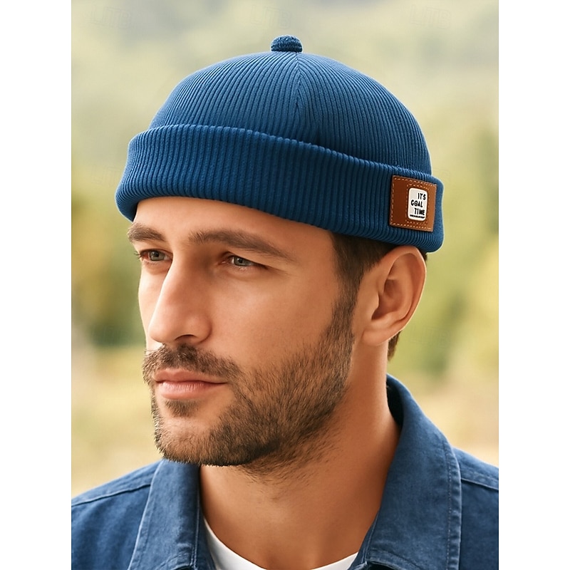 Men's Corduroy Brimless Beanie Hat, Retro Docker Cap with Adjustable Strap, Casual Streetwear Skullcap for Fall and Winter3