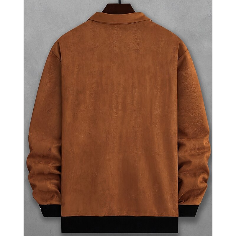 Men's Faux Suede Jacket Casual Jacket Vacation Daily Warm Pocket Fall Winter Plain Fashion Classic Standing Collar Regular Black Green Coffee Jacket3