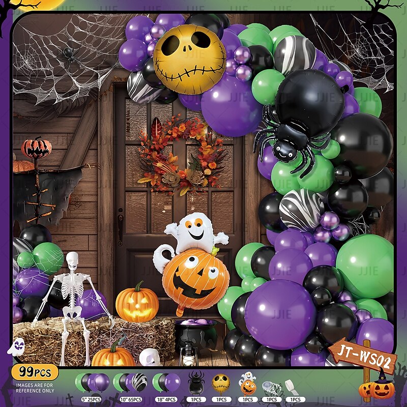 107pcs Halloween Balloon Arch Garland Kit - Black Orange Nude Latex Balloons Set with 3D Bat Stikers and Pumpkin Foil Eye Print Balloons for Halloween/Thanksgiving Day/Christmas Gift2