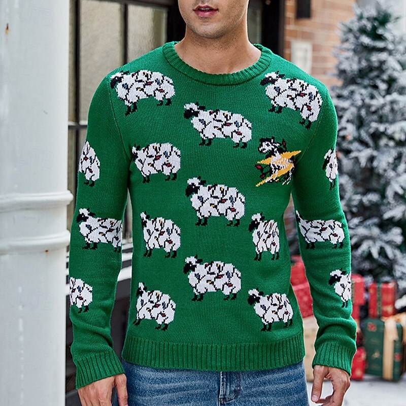 Men's Ugly Christmas Sweater Christmas Sweaters Sweater Pullover Sweater Jumper Ribbed Knit Regular Tops Knitted Slim Fit Plain Crewneck Knitwear Contemporary Casual Daily Wear Clothing Apparel Fall