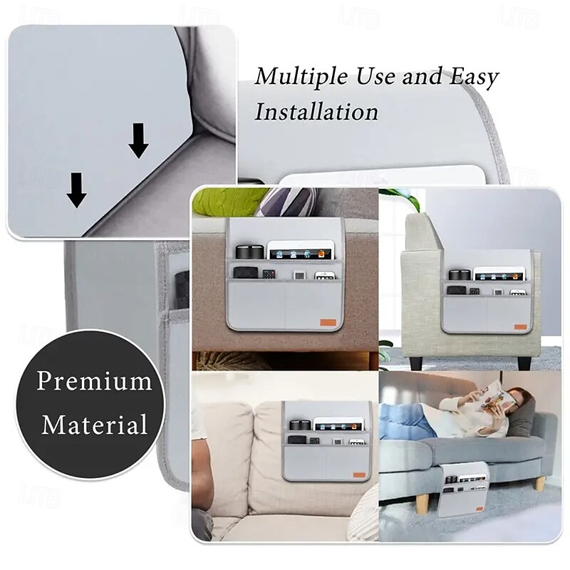 Sofa Armrest Storage Box Recliner Remote Control Bracket Armchair Side Pocket Storage Rack Including 3 Pockets Suitable for Magazines Tablets and Mobile Phones2