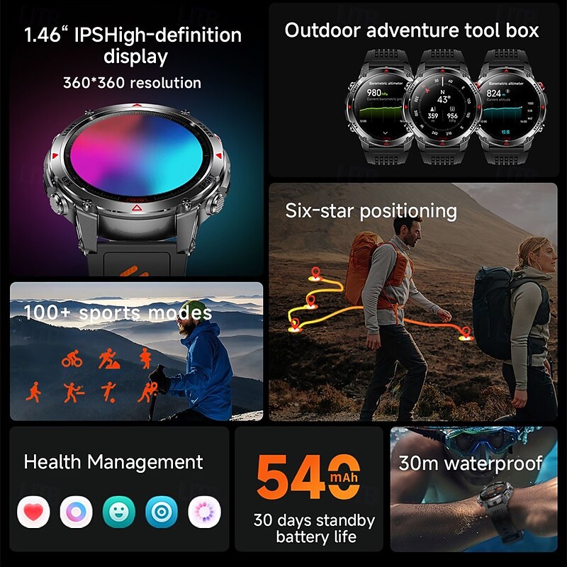 HT37 Smart Watch 1.46 inch Smartwatch Fitness Running Watch Bluetooth Pedometer Call Reminder Activity Tracker Compatible with Android iOS Men Long Standby Waterproof Media Control IP68 22mm Watch4