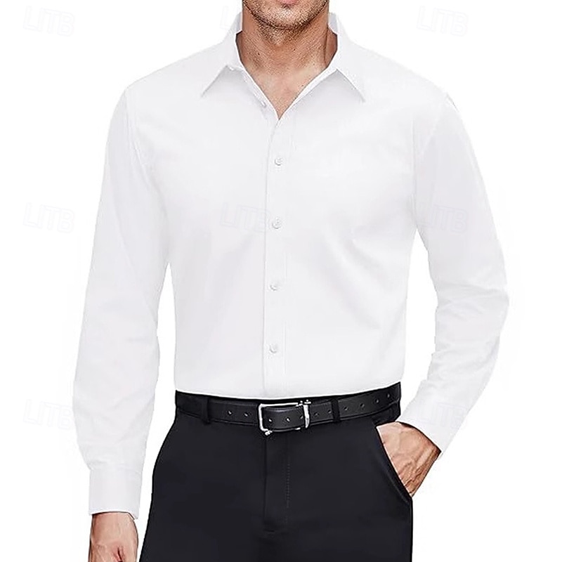 Men's Shirt Dress Shirt Non Iron Shirt Collared Shirt Button Up Shirt Plain Formal Wedding Black White Pink Blue Long Sleeve Turndown Summer Spring Clothing Apparel Plain4