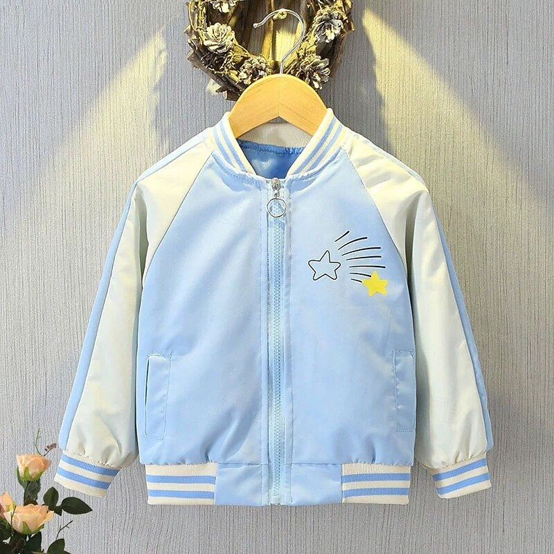 Kids Girls' Baseball Jacket Graphic Sports Zipper Comfort Soft School Cotton Coat Outerwear 4 years+ Spring Pink Blue3