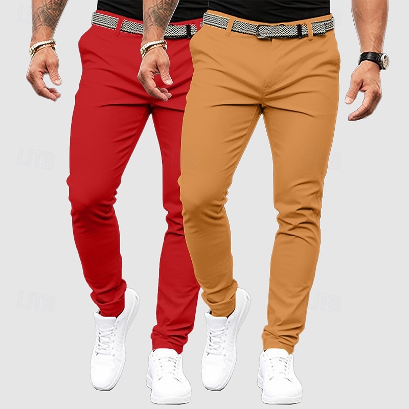 Men's Trousers Chinos Slacks Chino Pants Casual Pants Front Pocket Plain Comfort Breathable Full Length Outdoor Casual Daily Fashion Streetwear Yellow+Red White+Red4