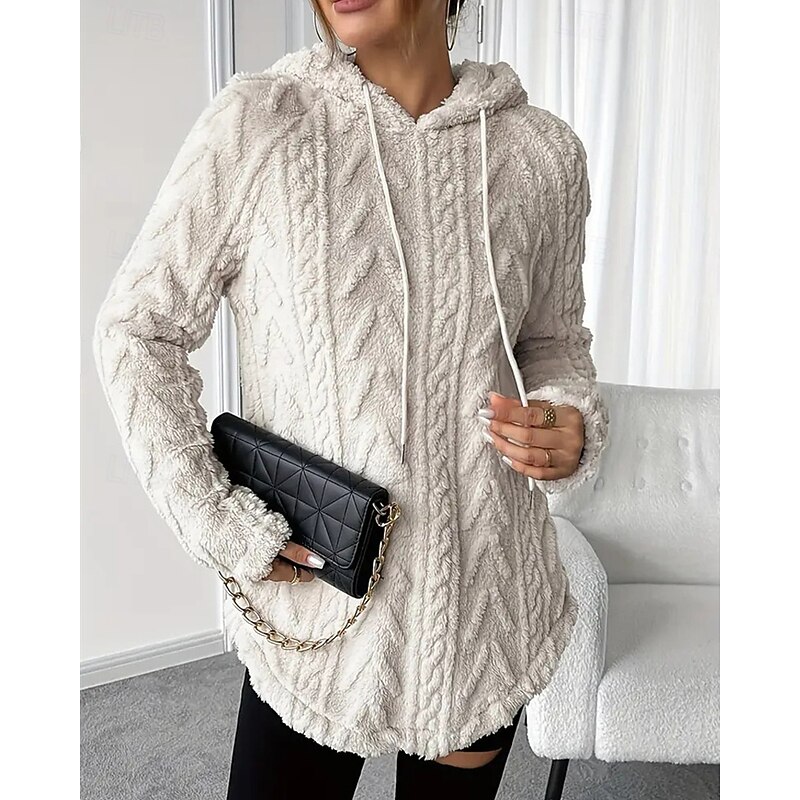 Women's Pullover Hoodie Sweatshirt Plain Streetwear Casual Sherpa Fleece Long Sleeve Hooded Regular Tops Street Holiday Drawstring Black White Red Purple Beige Fall Winter