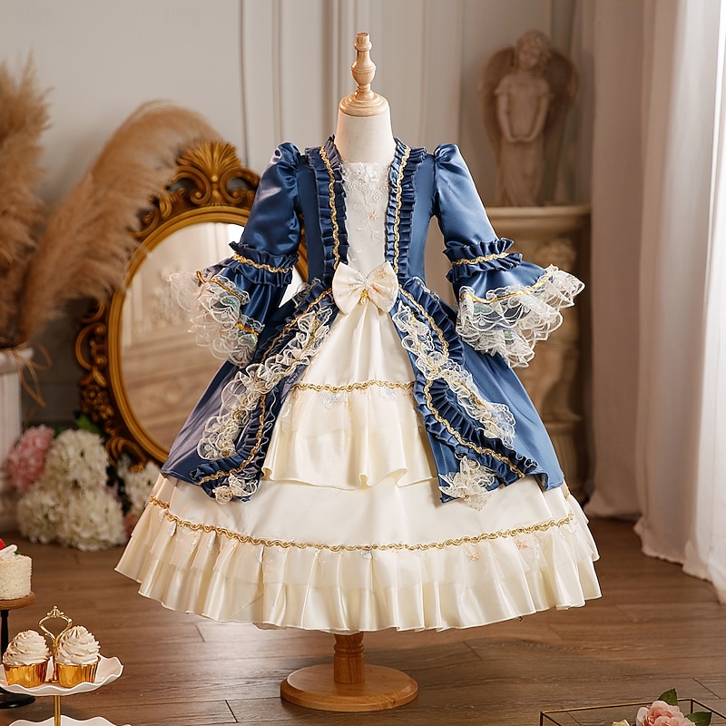 Rococo Victorian Princess Maxi Party Costume Accessories Bell Sleeve Princess Bow Retro Ball Gown Point Fancy Dress Girls' Royal Christmas Halloween Carnival Masquerade Wedding Party Festival Kid's3