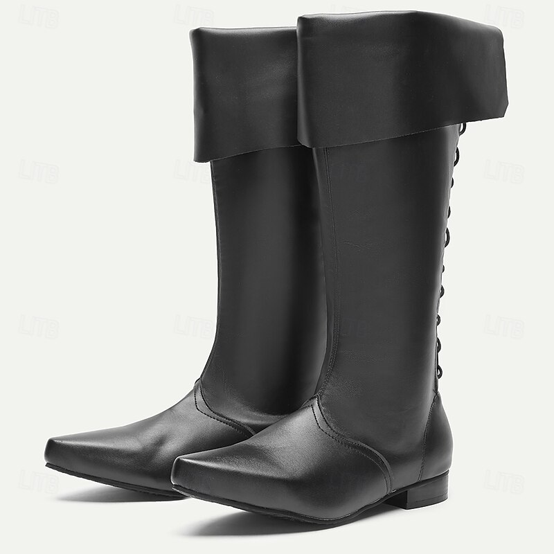 Men's Medieval Renaissance Tall Boots with Fold Over Cuff, Vintage Retro Costume Footwear for Cosplay, Stage Performances, LARP Events and Themed Parties4