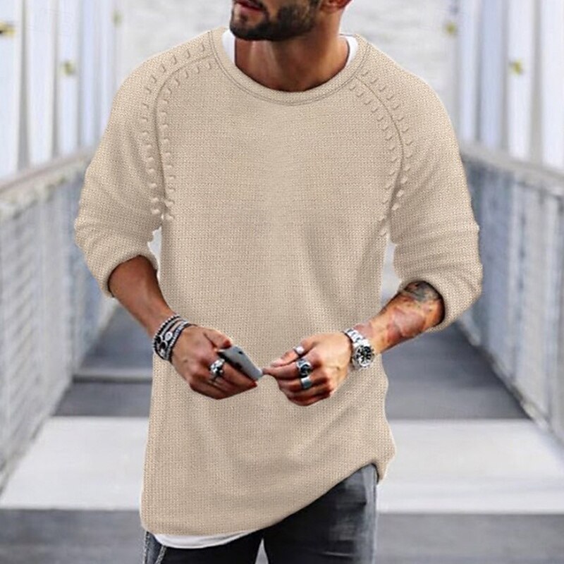 Men's Sweater Pullover Knit Regular Solid Colored Crew Neck Sweaters Daily Clothing Apparel Raglan Sleeves Winter Green Black M L XL
