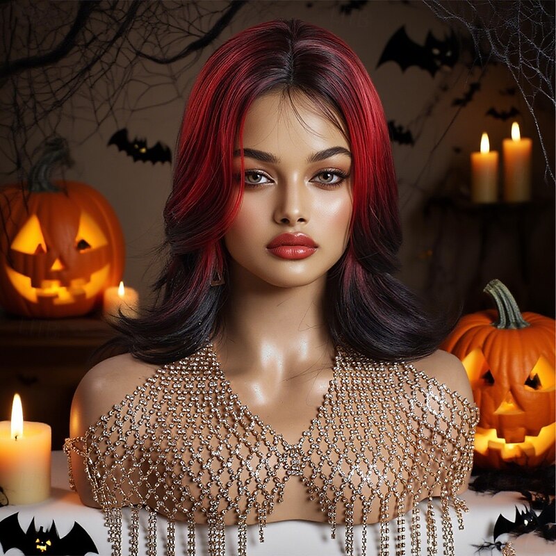 Synthetic Lace Wig Body Wave Style 16 inch Multi-color Middle Part U Part Wig Women's Wig Black / Red2