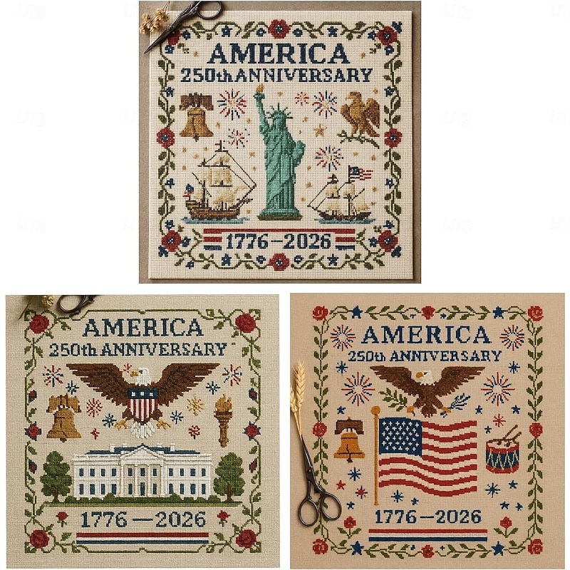 United States 250th Anniversary Cross Stitch Kit Personalized Patriotic Cross Stitch Kits Commemorative Embroidery for Beginners Stamped and Counted Style Gifts for Veterans Military Fans