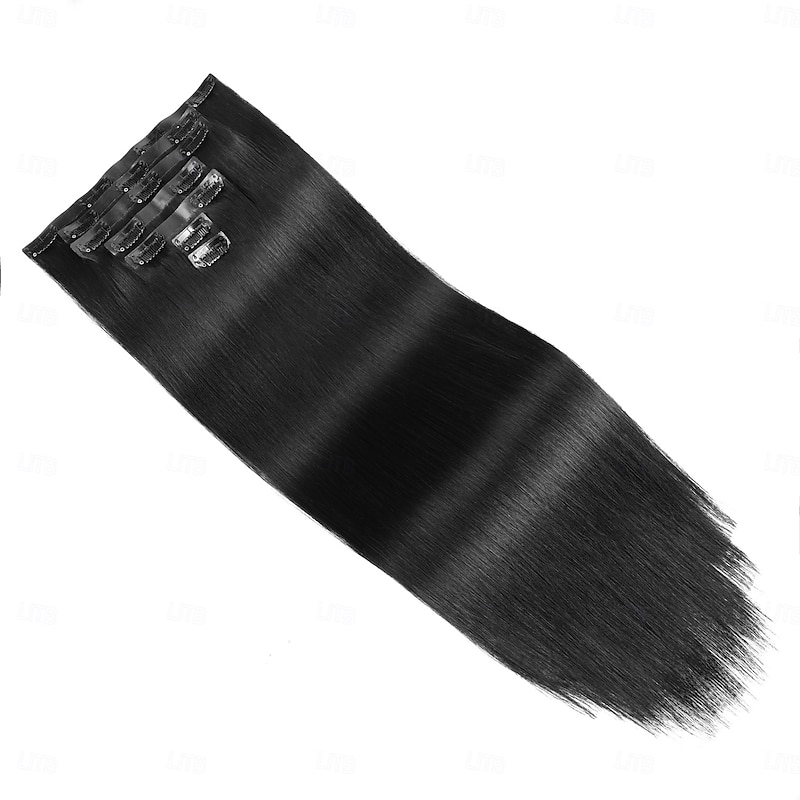 20-24 Straight Hair Long 7PCS Set Thick Clip in on Hair Extensions Natural Black3