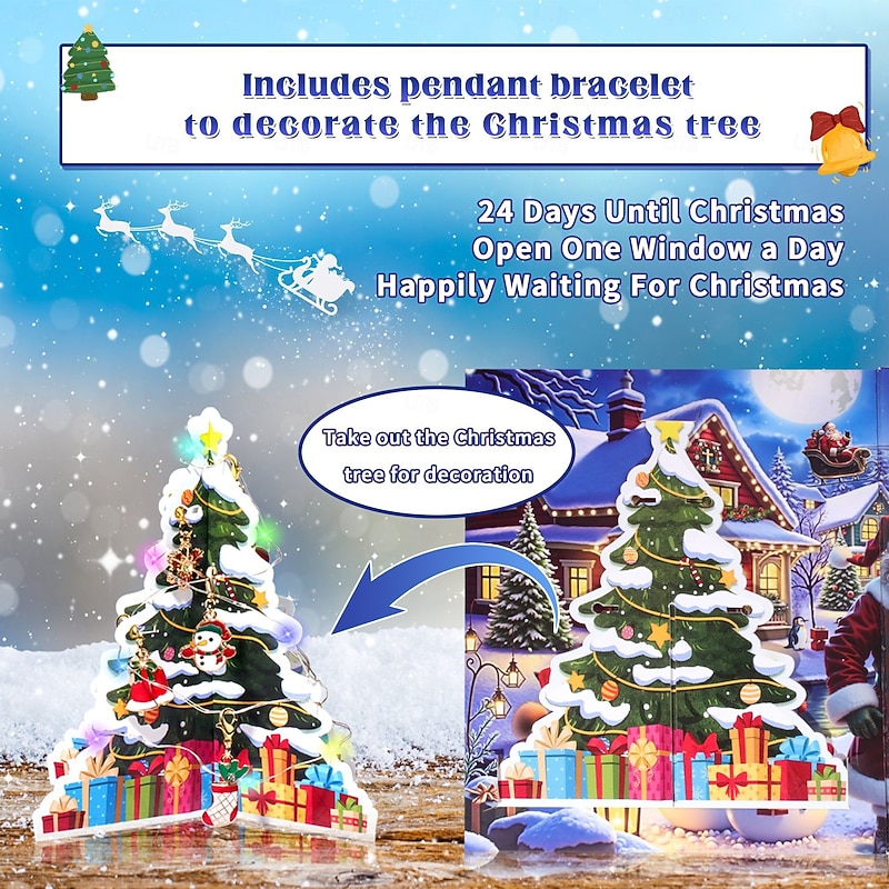 Christmas Advent Calendar Bracelets 2025 for Girls, 24 Days DIY Jewelry Making Kit with 22 Charm Beads and 2 Adjustable Bracelets, Xmas Countdown Gift for Kids Teens Women3