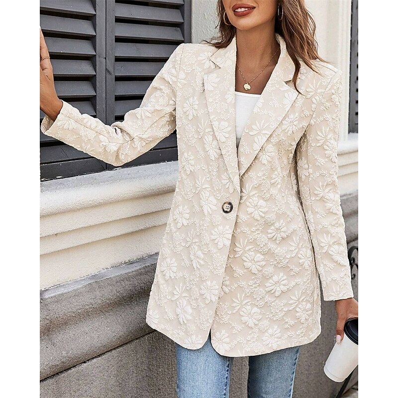 Women's Blazer Comfortable Print Elegant Fashion Outdoor Flower Going out Casual Daily Weekend Cardigan Regular Lapel Regular Fit Long Sleeve Outerwear Khaki Spring Fall4