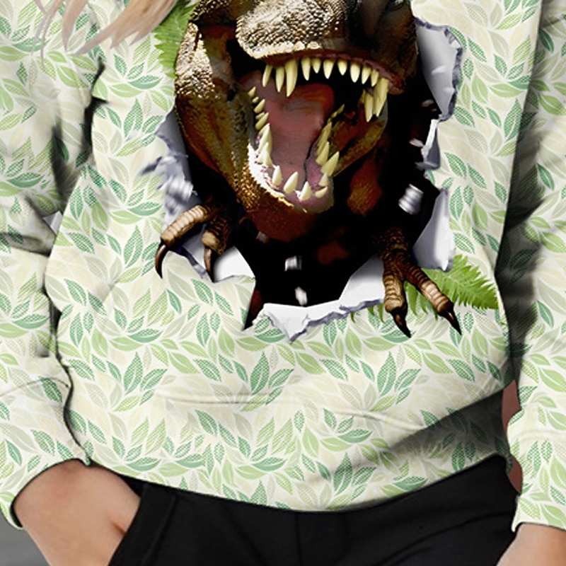 Girls' 3D Leaf Dinosaur Hoodie Long Sleeve Fall Winter Fashion Adorable Basic Kids 4-12 Years Hooded Outdoor Casual Daily Regular Fit3