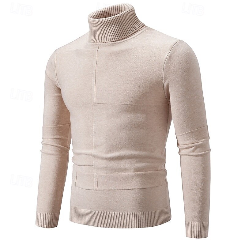Men's Sweater Pullover Sweater Jumper Ribbed Knit Regular Tops Patchwork Knitted Plain Turtleneck Knitwear Contemporary Casual Daily Wear Clothing Apparel Fall Black White L XL 2XL3
