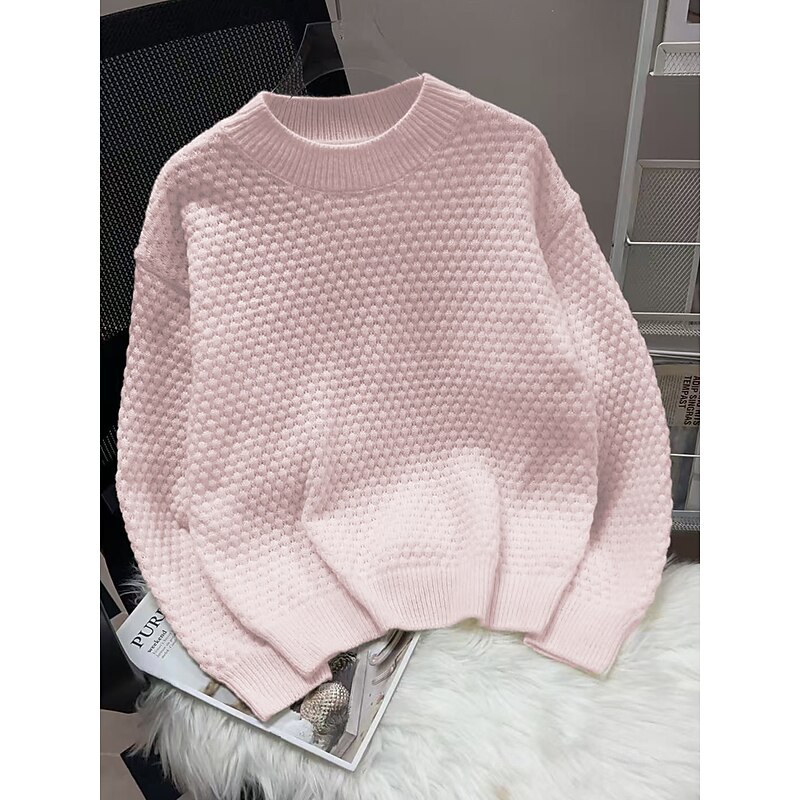 Women's Pullover Elegant Vintage Cute Solid Color Chunky Crew Neck Knitted Long Sleeve Regular Tops Knit School Formal Outdoor Pink Blue Spring Fall