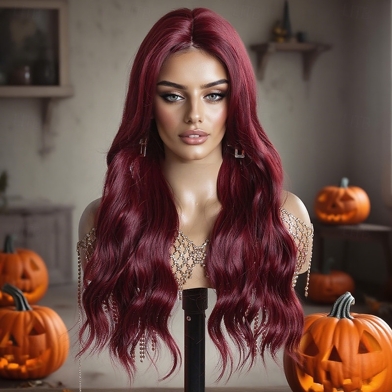 Synthetic Lace Wig Curly Style 24 inch Burgundy Middle Part U Part Wig Women's Wig Wine Red2