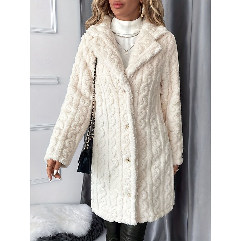Women's Winter Coat Sherpa Jacket Comfortable Breathable Buttons Elegant Casual Plain Vacation Street Casual Daily Wear Single Breasted Long Turndown Regular Fit Long Sleeve Outerwear Beige Spring3