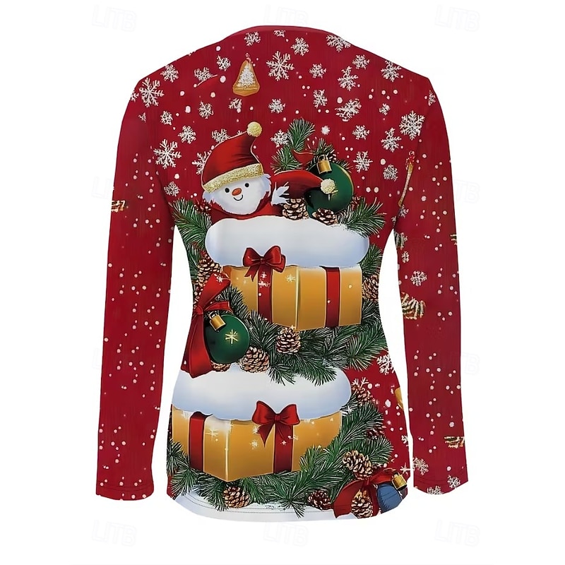 Christmas Women's T Shirt Graphic Santa Claus Vintage Fashion Stylish Long Sleeve Crew Neck V Neck Regular Tops Daily Zipper Print Black Pink Red Spring Fall Winter4