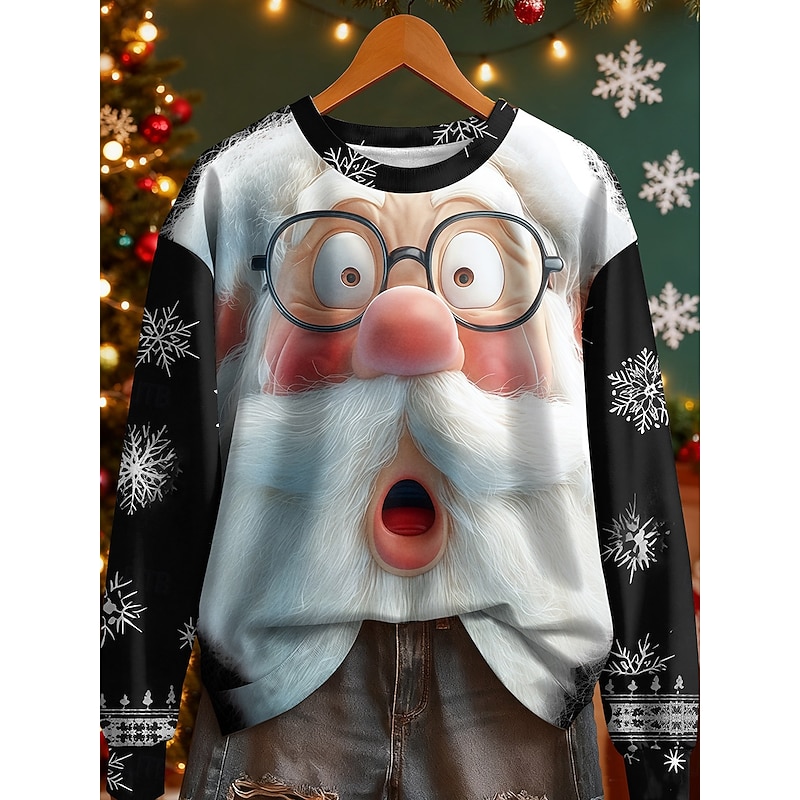 Christmas Women's Sweatshirts Graphic Santa Claus Vintage Casual Long Sleeve Crew Neck Regular Tops Street Dailywear Casual Print Black White Red Blue Fall Winter2