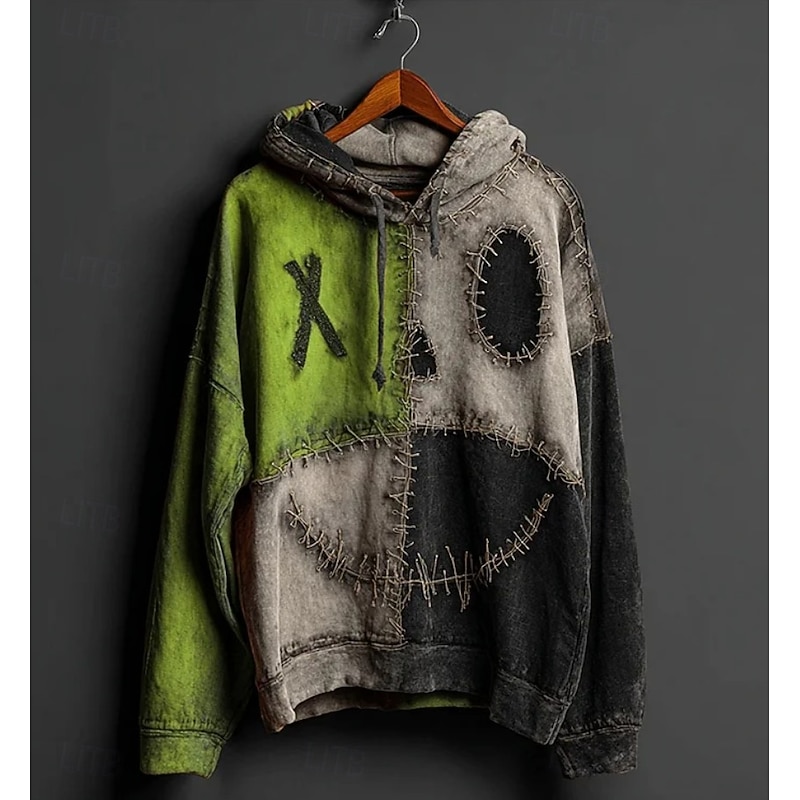 Halloween Women's Pullover Hoodie Sweatshirt Monster Graphic Skull Casual Print Long Sleeve Hooded Street Dailywear Casual Drawstring Patchwork Print Red Purple Orange Green Light Grey Fall Winter4