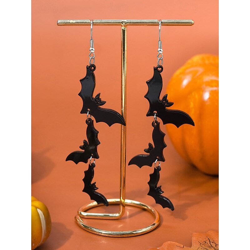 Women's Halloween Bat Drop Earrings – Black Acrylic Long Dangle Earrings, Gothic Punk Style Jewelry for Women, Costume Party and Nightclub Accessories4