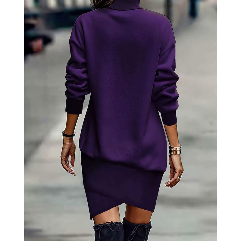 Women's Midi Dress Velvet Dress Cocktail Dress Elegant Fashion Modern Outdoor Party Party Evening Wear Regular Fit Plain Long Sleeve Crew Neck Purple Spring Autumn3