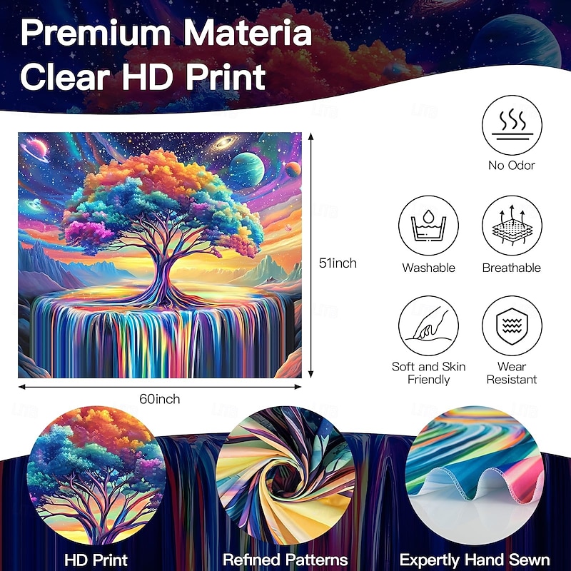 Beautiful Glowing Tree of Life Sky Planet Waterfall Landscape Hanging Tapestry Wall Art Large Tapestry Mural Decor Photograph Backdrop Blanket Curtain Home Bedroom Living Room Decoration4