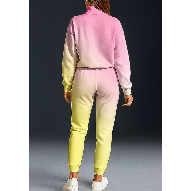 Women's Sweatshirt Tracksuit 2 Piece Tracksuit Baggy Color Gradient Clothing Suit Fall Pink Vocation Outdoor Travel Lightweight Fashion Long Sleeve Sport Activewear Micro-elastic Regular Fit2