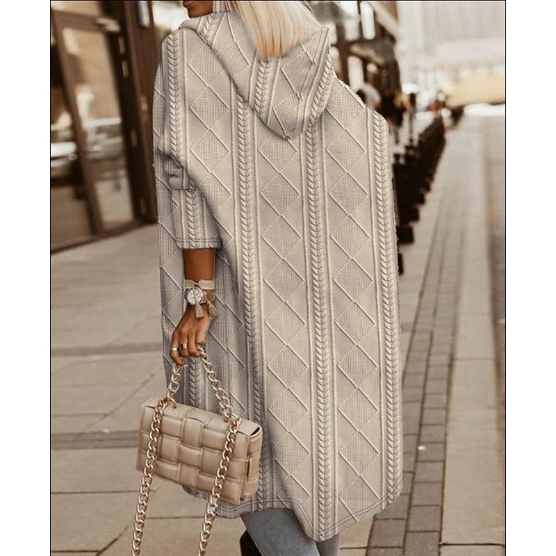 Women's Casual Jacket Comfortable Breathable Open Front Casual Plain Vacation Street Casual Daily Wear Open Front Long Hooded Oversized Long Sleeve Outerwear Pink Brown Khaki Spring Fall2