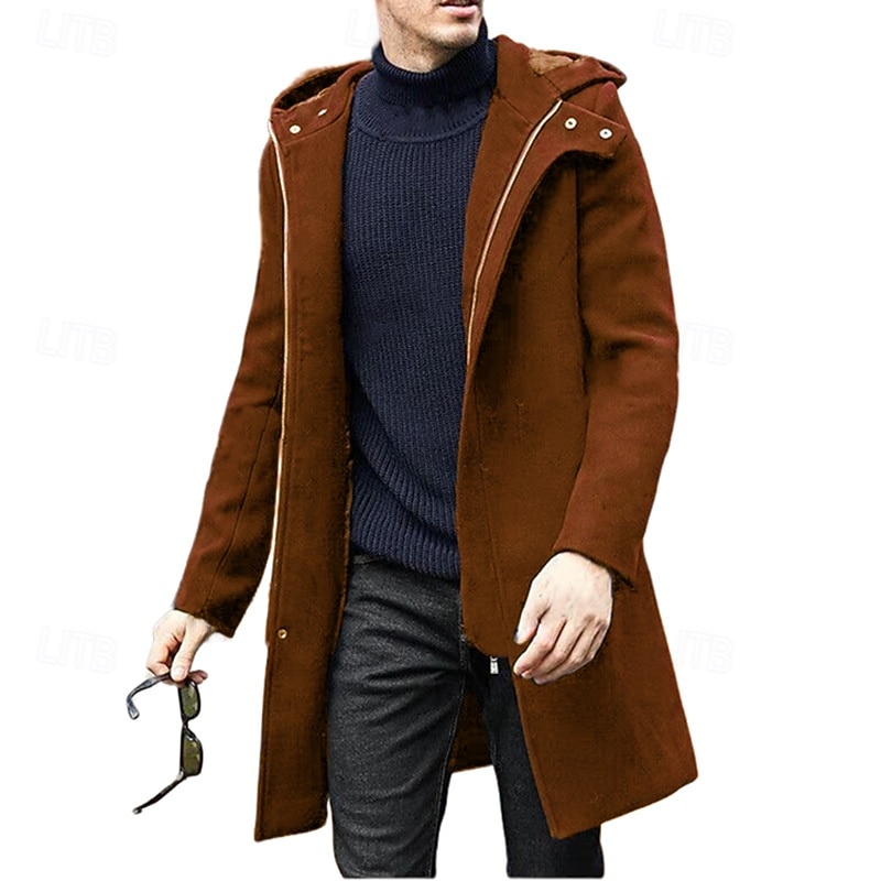 Men's Trench Coat Hoodied Jacket Trench Coat Casual Fall Winter Polyester Outerwear Clothing Apparel Classic Modern Plain Basic Hooded Zipper2