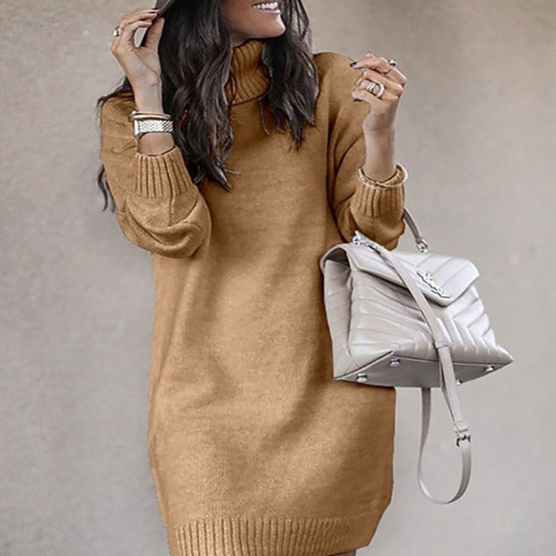 Women's Mini Dress Sweater Dress Sheath Dress Fashion Modern Vacation Daily Going out Regular Fit Plain Long Sleeve Turtleneck White Yellow Pink Khaki Fall Winter3