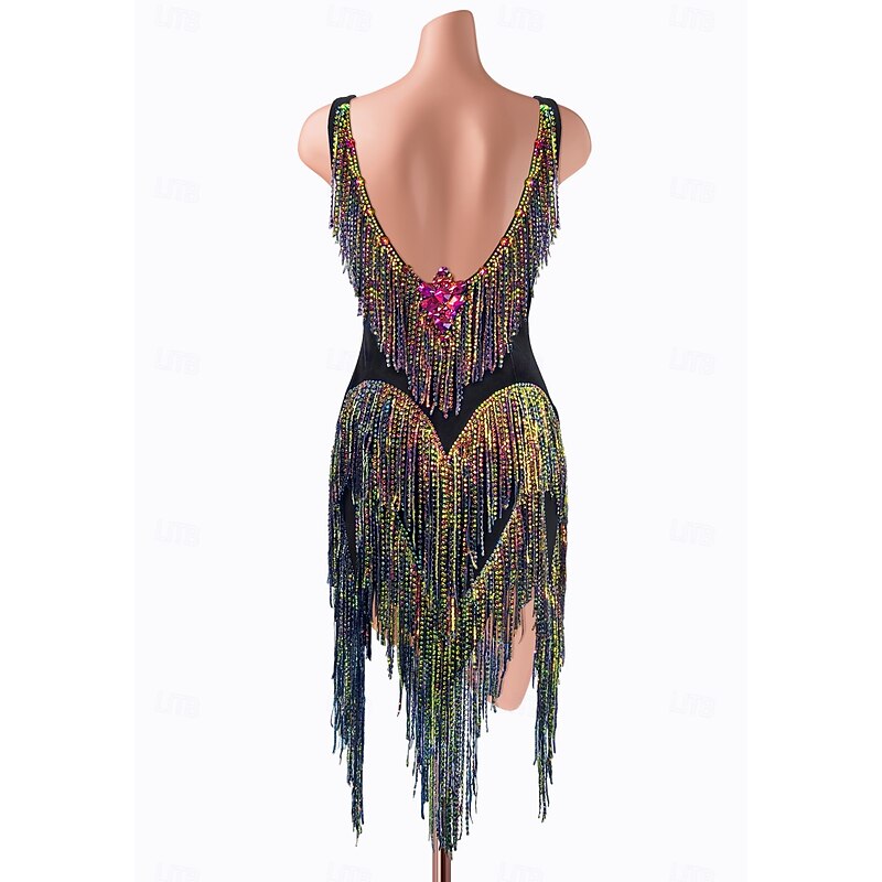 Latin Dance Dress Splicing Crystals / Rhinestones Women's Performance Training Sleeveless High Spandex2