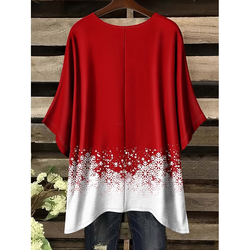 Christmas Women's Blouse Graphic Christmas Tree Elegant Vintage Tropical Half Sleeve Batwing Sleeve Crew Neck Regular Tops Daily Holiday Vacation Wear Black White Pink Red Spring Fall Winter2