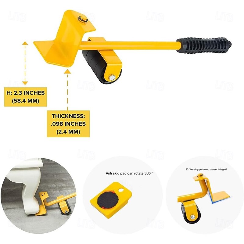 Heavy Duty Furniture Lifter with 4 Sliders Appliance Roller Moving Tools for Sofa Refrigerator Cabinet, Max Up for 150KG/330LB, Easily Redesign and Rearrange Living Space (Yellow)4