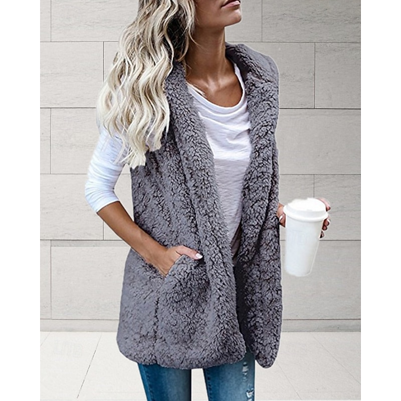 Women's Vest Comfortable Pocket Casual Solid Color Vacation Street Casual Daily Wear Regular Hoodie Regular Fit Sleeveless Outerwear Black White Wine Fall Winter