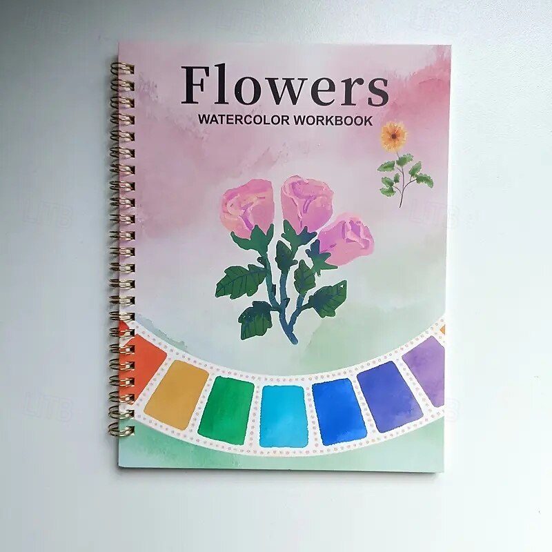 Watercolor Workbook Beginner-Friendly Watercolor Painting Set Elegant Spiral Bound Planner with Flower Pattern for Adult Coloring, Bullet Journaling Ideal Gifts for Beginners and Flower Enthusiasts2