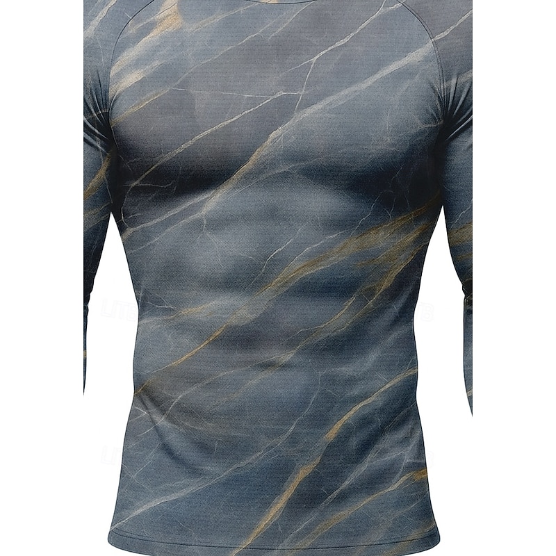 Men's Compression Shirt Running Shirt 3D Print Long Sleeve Base Layer Abstract Quick Dry Compression Power Flex Moisture Wicking Gym Workout Active Training Cycling Sportswear Activewear Gray3