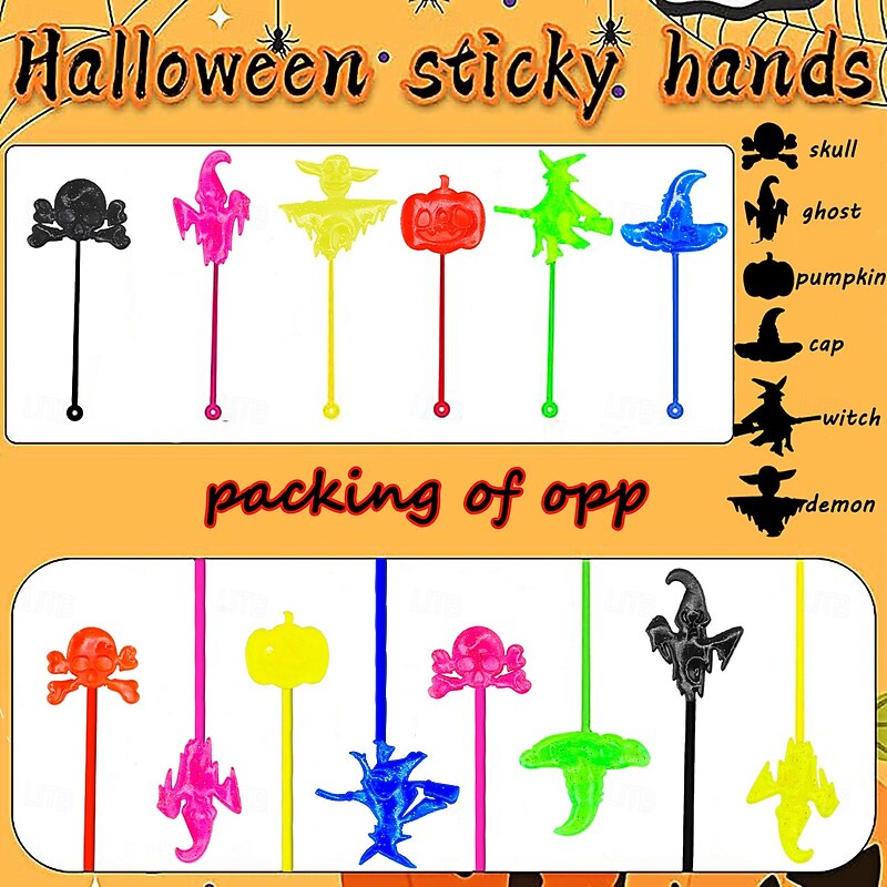 100pcs Halloween Sticky Hands Toys for Kids Stretchy Goodie Bag Stuffers Ghost Pumpkin Sticky for Boys Girls Classroom Prizes(Random Style)3