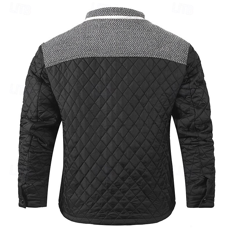 Men's Quilted Jacket Casual Jacket Vacation Daily Warm Patchwork Pocket Fall Winter Color Block Fashion Classic Stand Collar Regular Black Blue Khaki Army Green Jacket3
