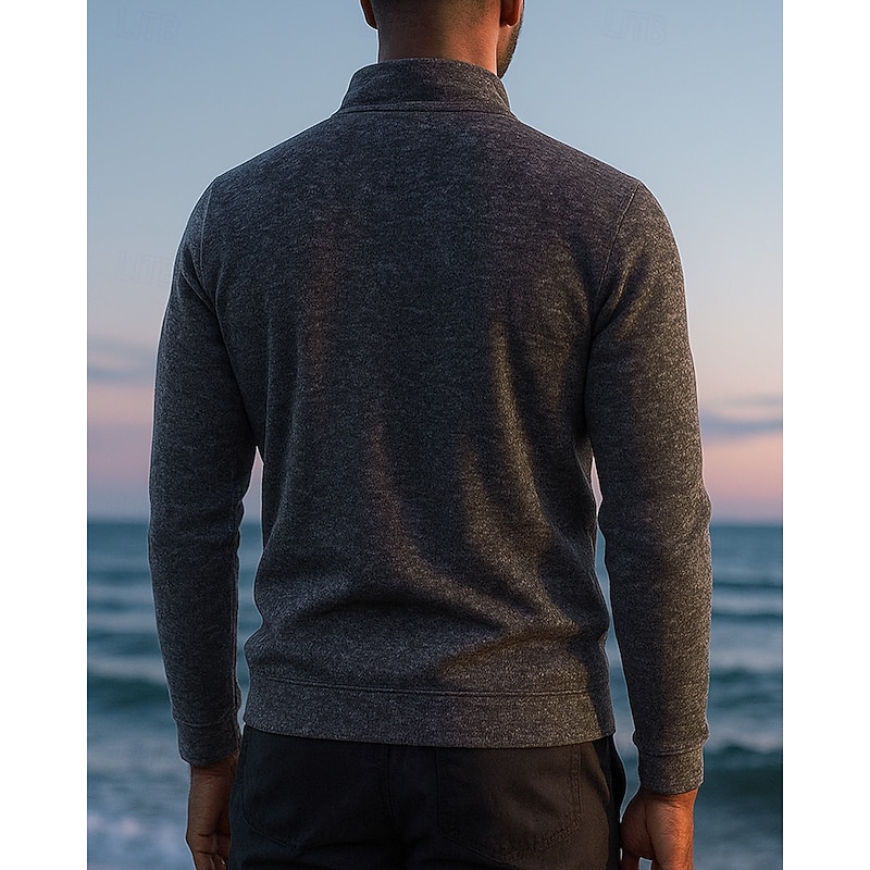 Men's Hiking top Quarter Zip Sweater Long Sleeve Stand Collar Tee Tshirt Top Outdoor Lightweight Elastic Breathable Winter Quarter-Zip Polyester Dark Grey Black Army Green Climbing Camping / Hiking2