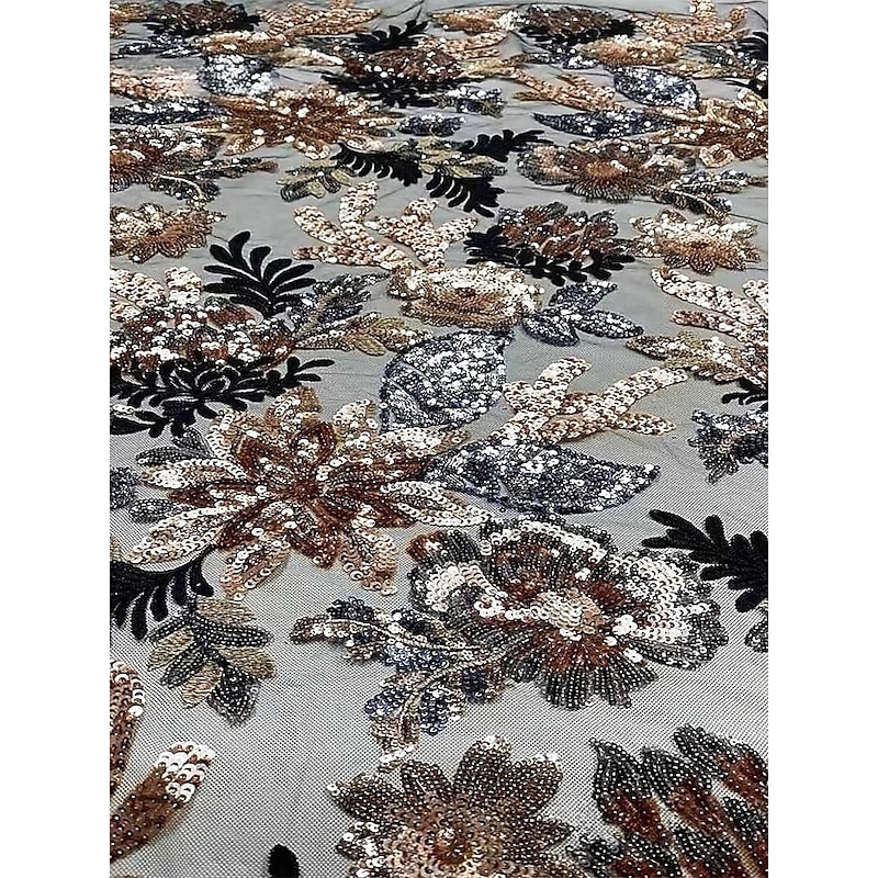 Gold Floral Sequin A-Line Evening Gown Detachable Sleeve Elegant Formal Dress Formal Wedding Tea Length Long Sleeve Off Shoulder Stretch Satin with Appliques 20254