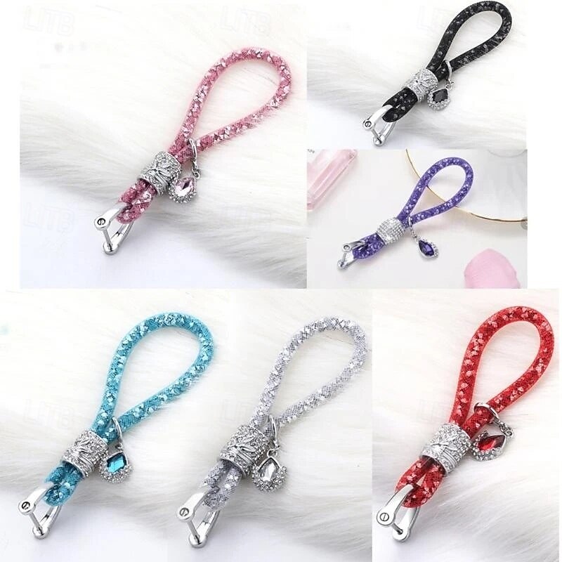 1pc Rhinestones Luxury Car Keychain Anti-lost Women Silver Buckle Car Key Ring Chain Holder Phone keyring Bling Accessories - Main Image