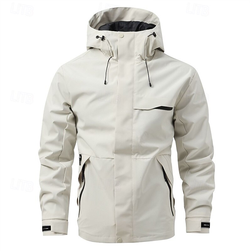 Men's Outdoor Jacket Raincoat Hiking Jacket Daily Hiking Windproof Rainproof Pocket Spring Fall Plain Fashion Classic Hooded Regular Black Red Orange Green Dark Blue Jacket3