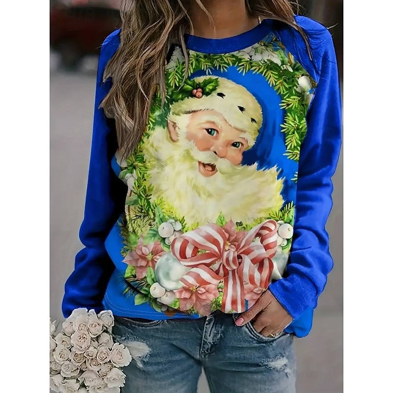 Women's Pullover Graphic Santa Claus Christmas Casual Long Sleeve Crew Neck Regular Tops Casual Holiday Print Pink Red Blue Spring Fall Winter2